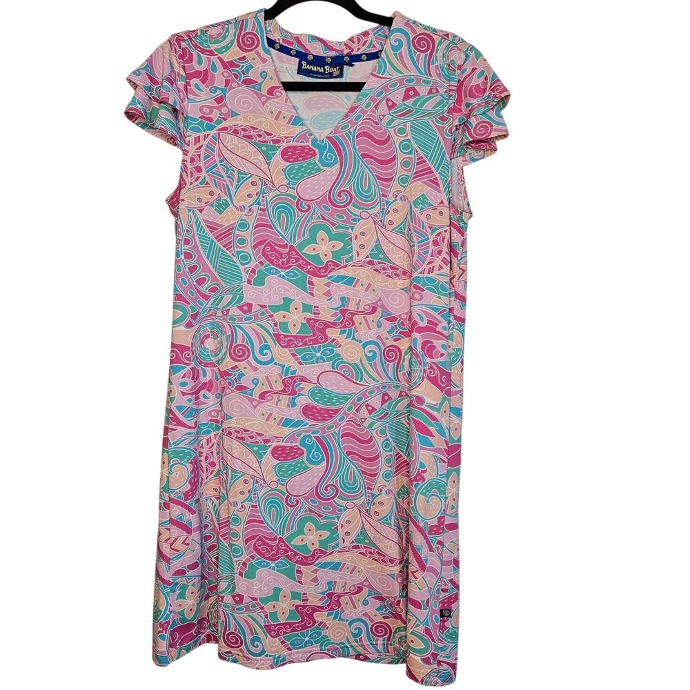 Banana boat UPF 50+ protection pink blue summer dress sz medium